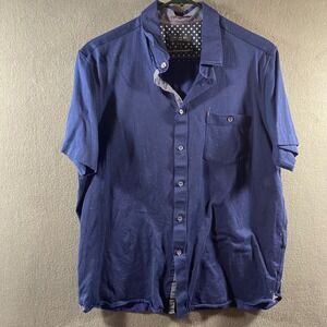 Ted Baker London Shirt Short Sleeve Cotton Geometric Navy Blue Size 5